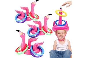 Camlinbo 15 Pcs Inflatable Flamingo Pool Toys Ring Toss Pool Game, Flamingos Luau Party Decor Hawaiian Beach Toys Carnival Outdoor Luau Party Games Supplies for Adults Family