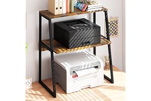 Arbuxzuy Printer Stand for Desk, Desktop Printer Shelf, 3 Tier Desk Shelf for top of Desk, Large Printer Stands Office Organization Shelves for Home Office Printer Fax Book, Rustic Brown