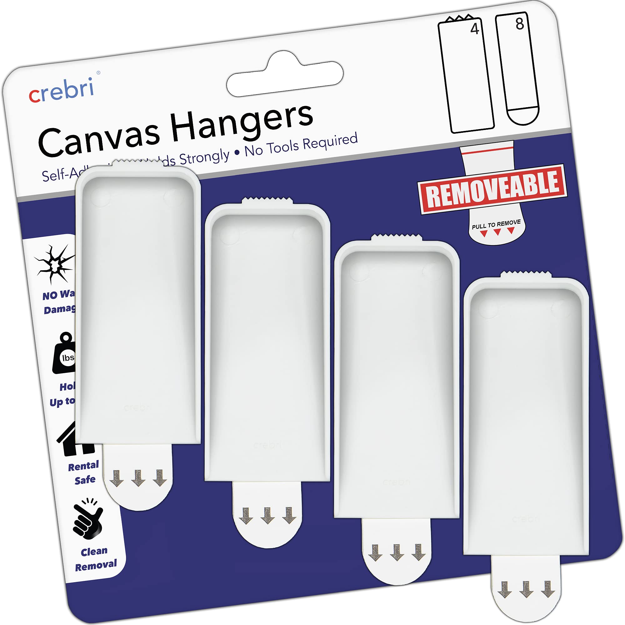 Photo 1 of Canvas Hangers for Walls - Painting Hangers, Removable Wall Art Hanger (4 Hooks, 8 Strips) Holds up to 18 x 24 canvases 3-4 lbs
