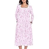 MZROCR Long Sleeve Cotton Nightgowns for Women Soft Night Gowns for Adult Square Neckline Sleepwear Victorian Sleep Dress