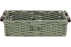 Paper Rope Storage Basket, Boho Woven Wicker Basket Bathroom Tray Bathroom Organizer with Handle for Toilet Paper and Daily N