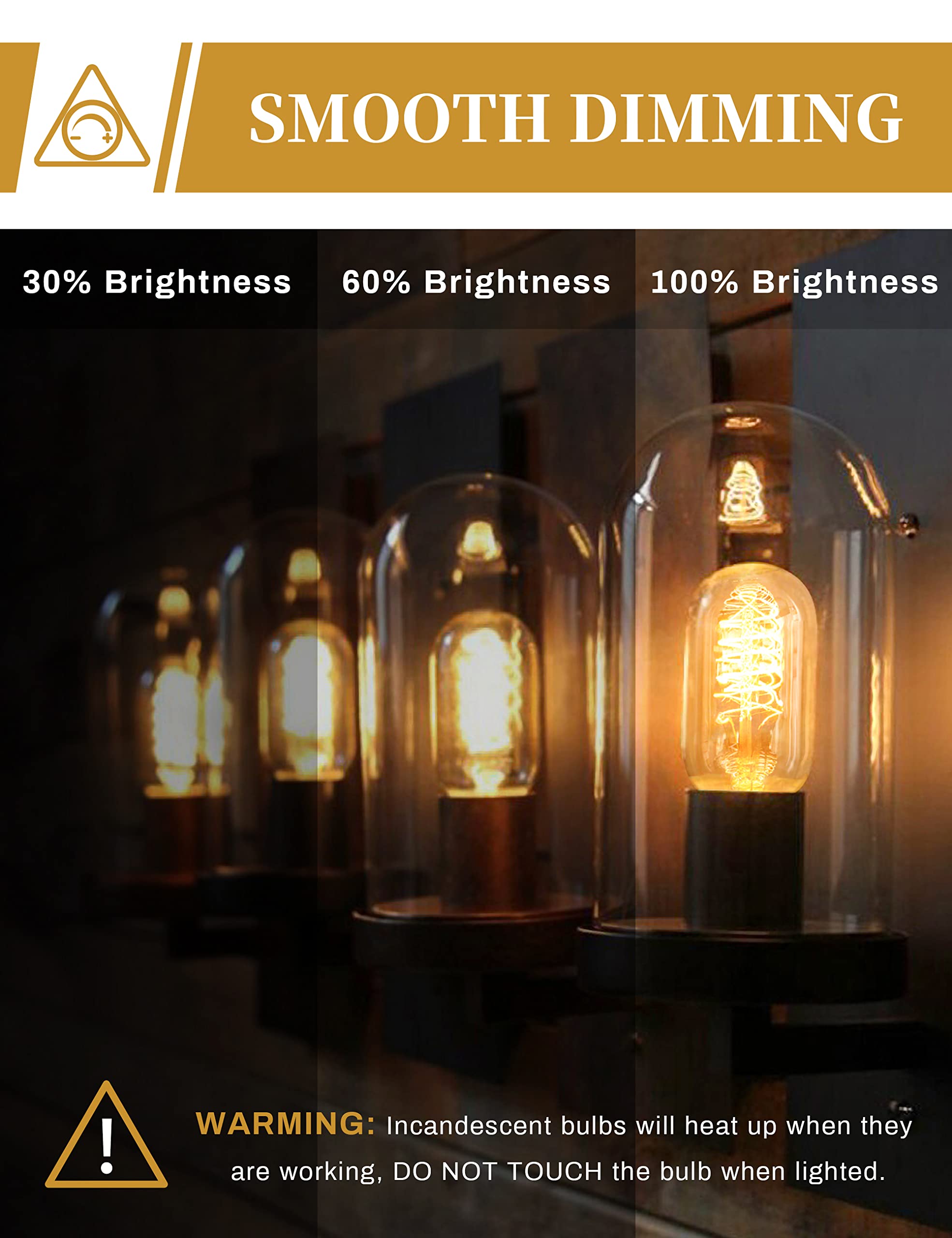 DORESshop Edison Bulbs, Vintage Edison Light Bulbs 40 Watt, T45, 110-130 Volts, E26/E27 Base Incandescent Dimmable Decorative Antique Filament Light Bulbs, Amber Glass, Warm White, 4 Pack