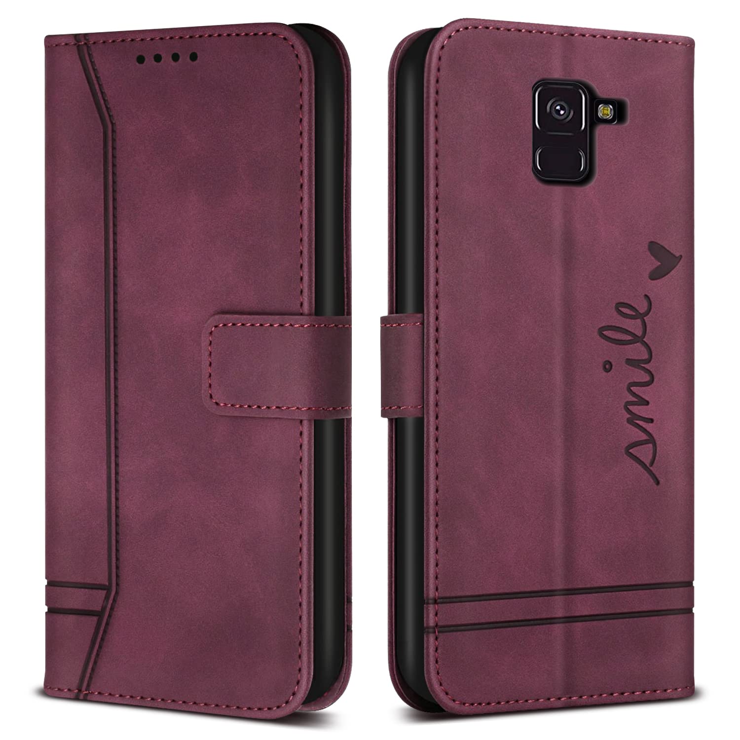 Bravoday Case for Galaxy A8 2018 / Galaxy A5 2018 / Galaxy A530, Leather Wallet Book Flip Folio Stand View Cover with Card Slots for Galaxy A8 2018 / Galaxy A5 2018 / Galaxy A530, Wine Red