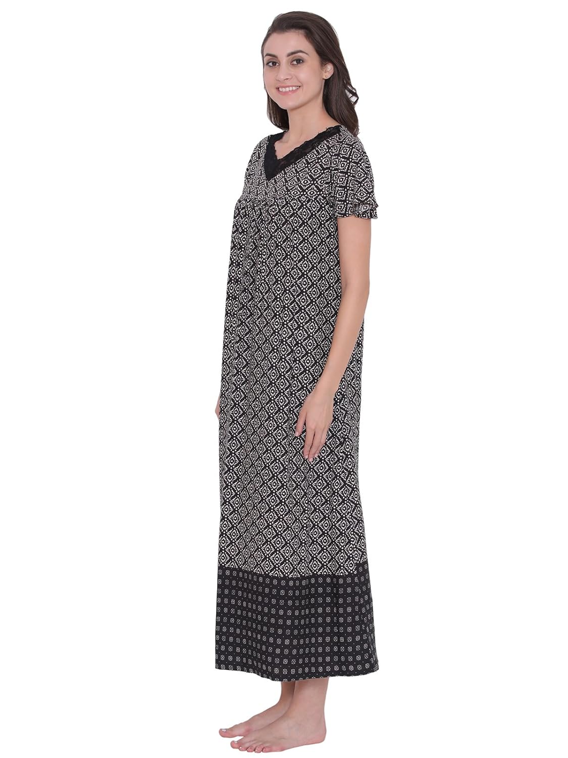 clovia womens cotton rich printed long nighty