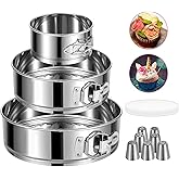 E-Gtong Springform Pan, Stainless Steel Springform Cake Pan, Leakproof & Nonstick Cheesecake Pan, 4" 7" 9" Round Cake Molds with 50 Pcs Paper Liners and 7 Pcs Piping Tips