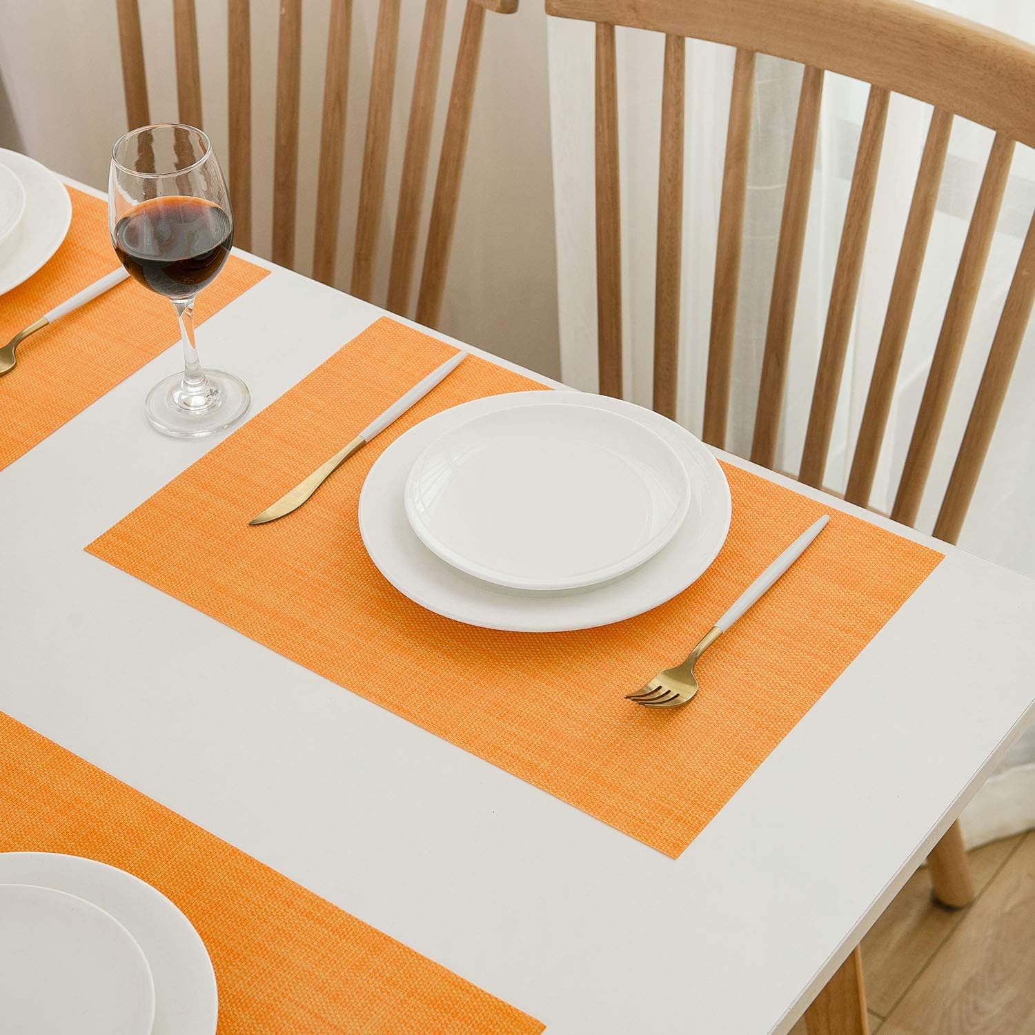 Fall Placemats Place Mat Orange Table Mats Set of 4 Non Slip Easy to Clean Wipeable Crossweave Woven Vinyl Washable Place Mats for Dining Kitchen Restaurant Table: Home & Kitchen