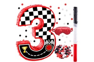 RUISUER 16 Inch Number 3 Race Car Pinata with 16 Inch Piñata Stick Blindfold Confetti for Boy Girl Kids 3rd Birthday Party Decorations(3rd)