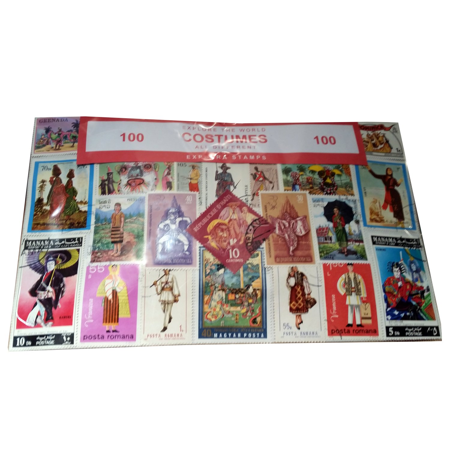 Costumes from Around the World Set of 100 Postage Stamps, Fashion Collectable! Souvenir / Speicher / Memoria! 100 Different Stamps! Timbre-Poste / Briefmarke / Francobollo / Sello de Correos!