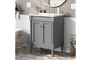 Virubi 24" Bathroom Vanities with Single Sink Combo, Modern Undermount Bathroom Sink Cabinet with Double Door, Freestanding Bathroom Sink Cabinet (Grey)