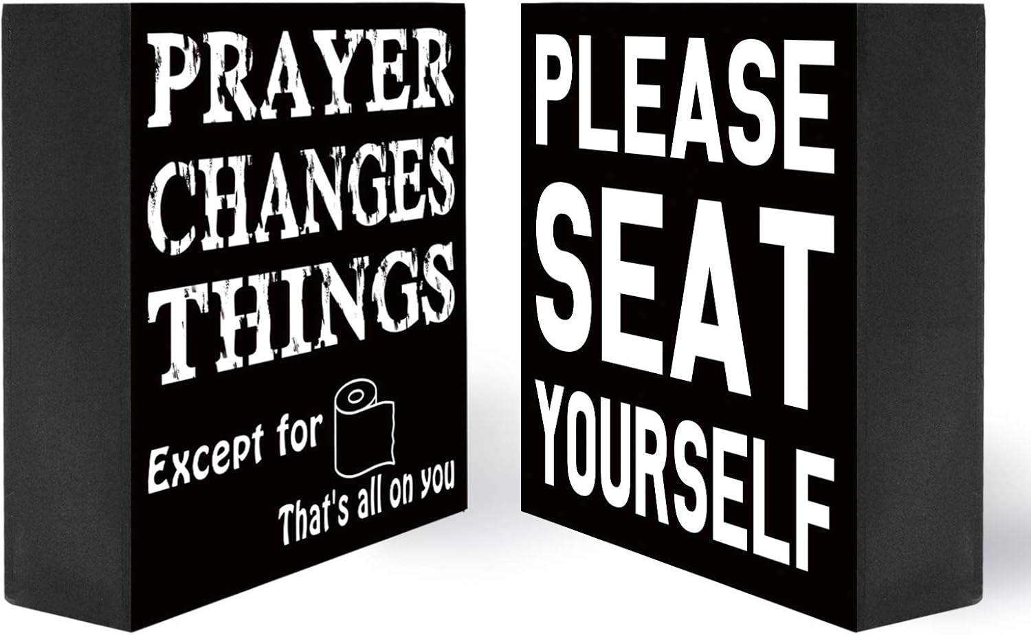 Amazon Com Yinuowei Funny Bathroom Signs Decor Rustic Wooden Stand Up Box Sign Classic Farmhouse Wall Decor Both Sides Printed Prayer Changes Things Please Seat Yourself 6 Square Home Kitchen