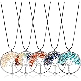 BENOSPACE 5 Pcs The Chakra Life of Tree Beads, Crystal Quartz Fortune Tree Necklace, Wire Wrapped Tree of Wisdom Charm for Earrings Bracelets Jewelry Making (Leather Chain Style)