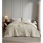 COZYXWORLD 3 Piece Queen Size Comforter Set, Cationic Dyed Heathered Bedding Set, Soft All Season Comforter 104" x 90" with 2 Pillow Shams 20"x36", Reversible Duvet Insert with 4 Corner Loops, Beige