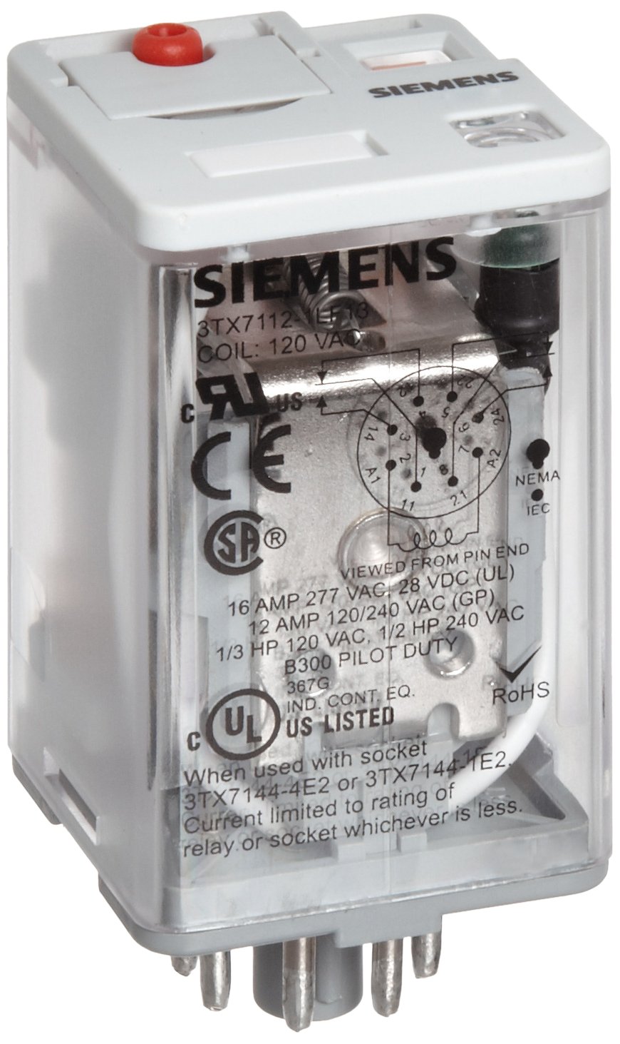 Siemens 3TX71121LF13 Premium Plug In Relay, Standard Octal Base