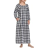 Pintage Women's Petite Flannel Nightgown Long Sleeve Pajama Dress