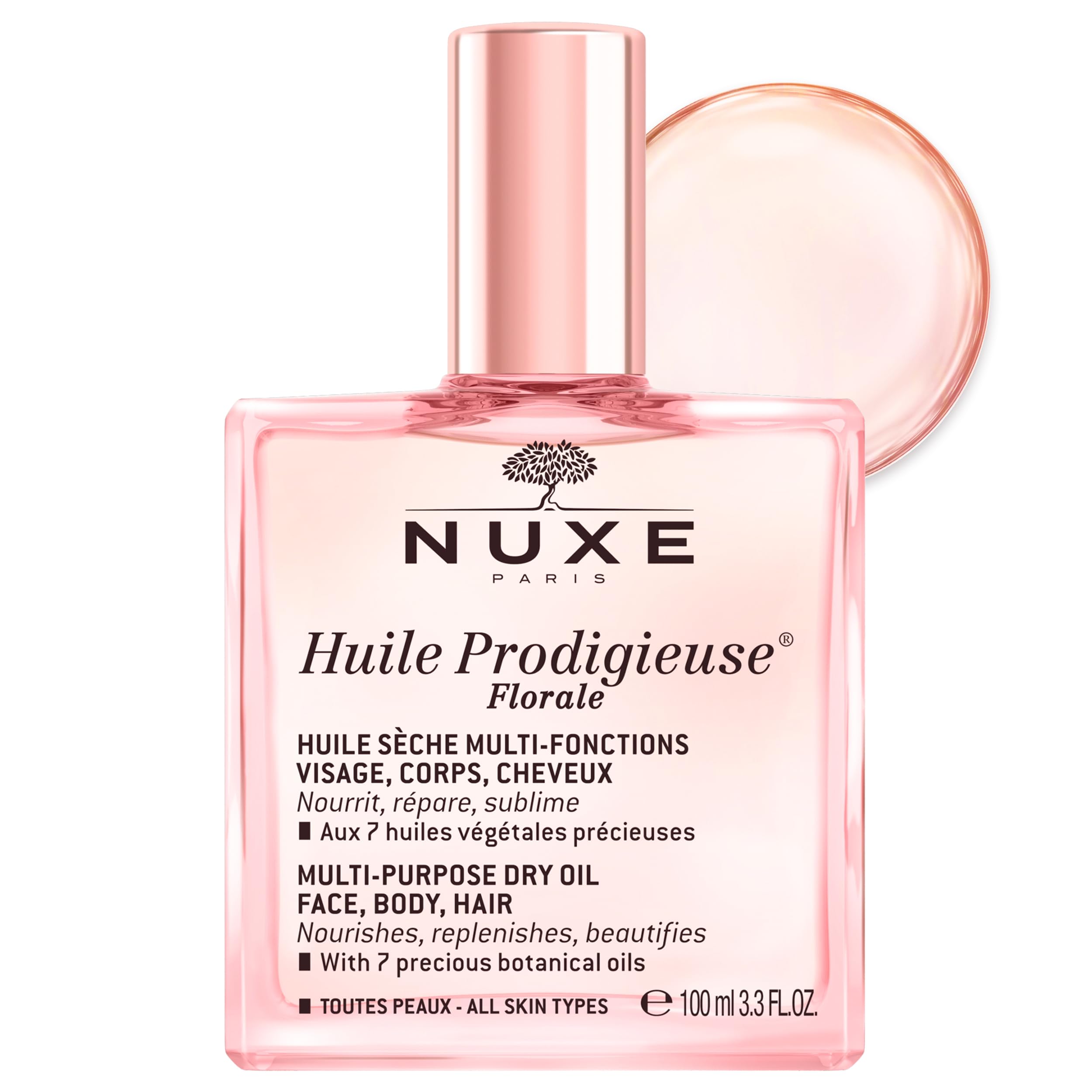 Nuxe Huile Prodigieuse Florale Multi-Purpose Dry Oil 100ml, Nourishing Dry Oil, For Face, Body & Hair, With Delicate Floral Scent of Magnolia & White Musks, Vegan Formula