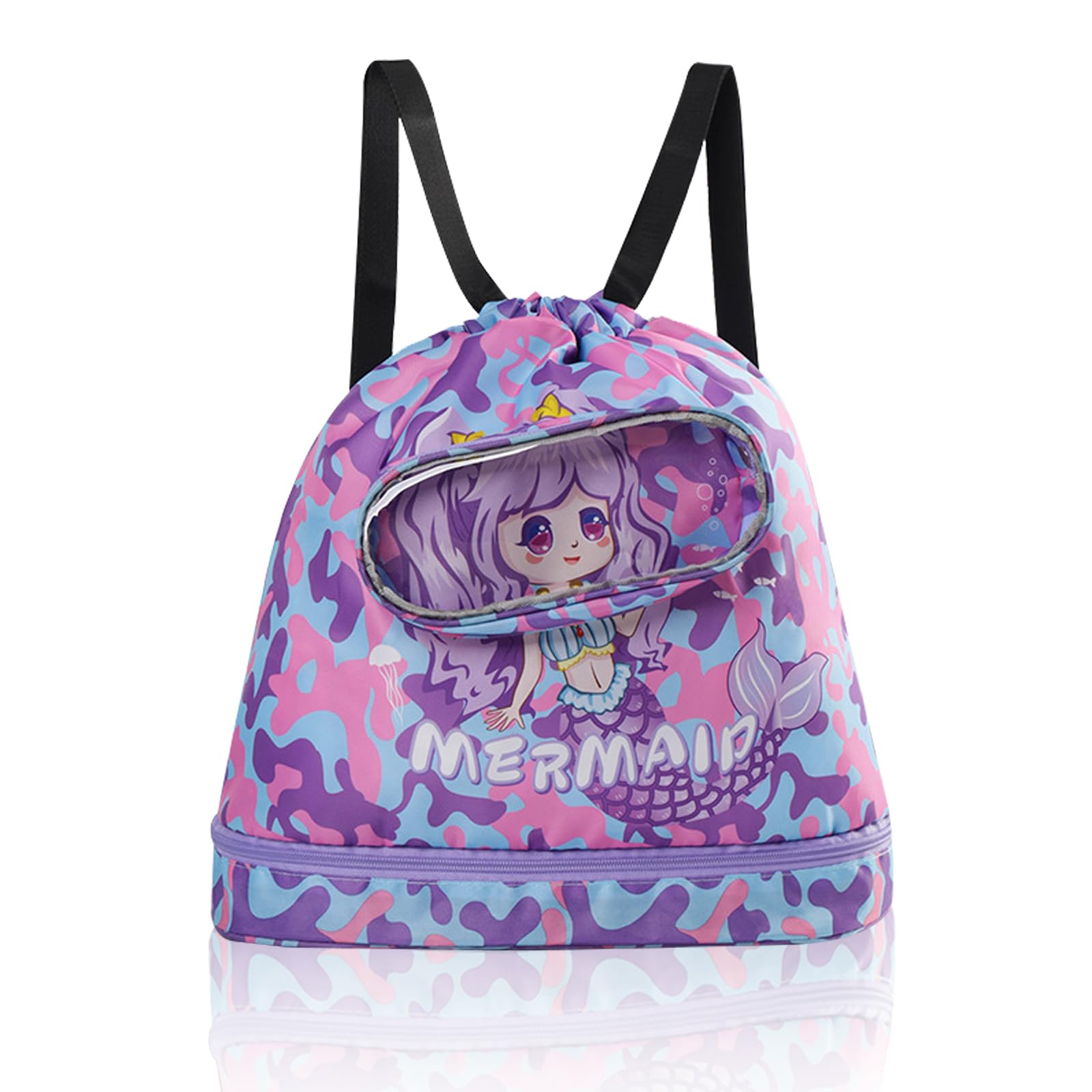 KASESSS Swimming Bags for Kids, Large Capacity Drawstring Bag, Waterproof Swim Bag for Boy and Girl Wet and Dry Sports Bag with Shoe and Goggle Pocket Drawstring Backpack for Beach Pool School