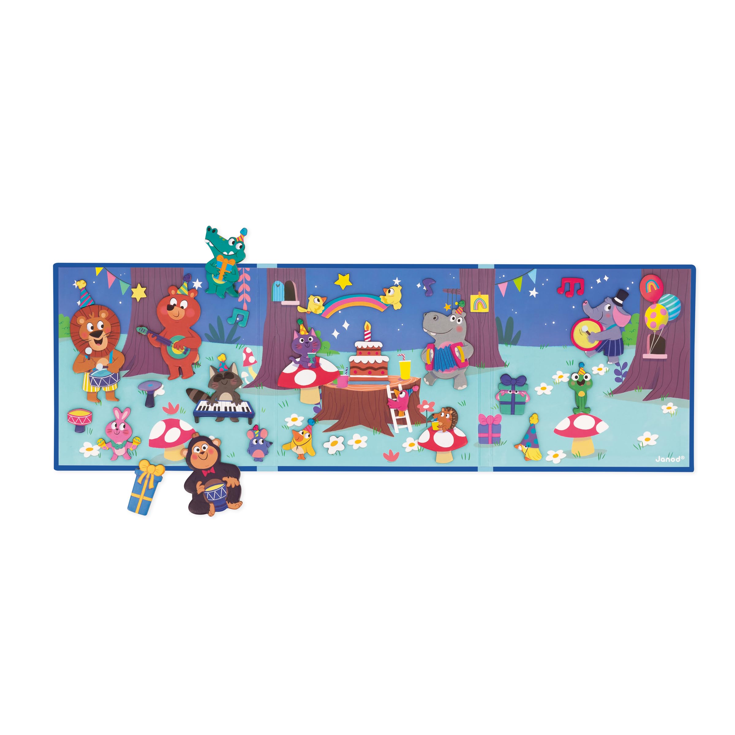 Janod - Magnéti'Stories The Animal Party - 30-Magnet Educational Game - Children’s FSC Cardboard Toy - Develops Imagination & Fine Motor Skills - 3 Years +, J05455