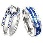 Wedding Ring Sets His And Hers Promise Ring Wedding Ring Sets His And Hers Couples Women 925 Sterling Silver Square Blue Moissanite Man titanium Wedding Band