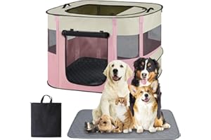 XIHAN Large Dog Cat Playpen Crate with Waterproof Pad,Portable Collapsible Pet Dog Cat Kennel Cage Tent,Suitable for Indoor Outdoor Travel Camping,Water-Resistant Breathable Shade Cover (Pink L)