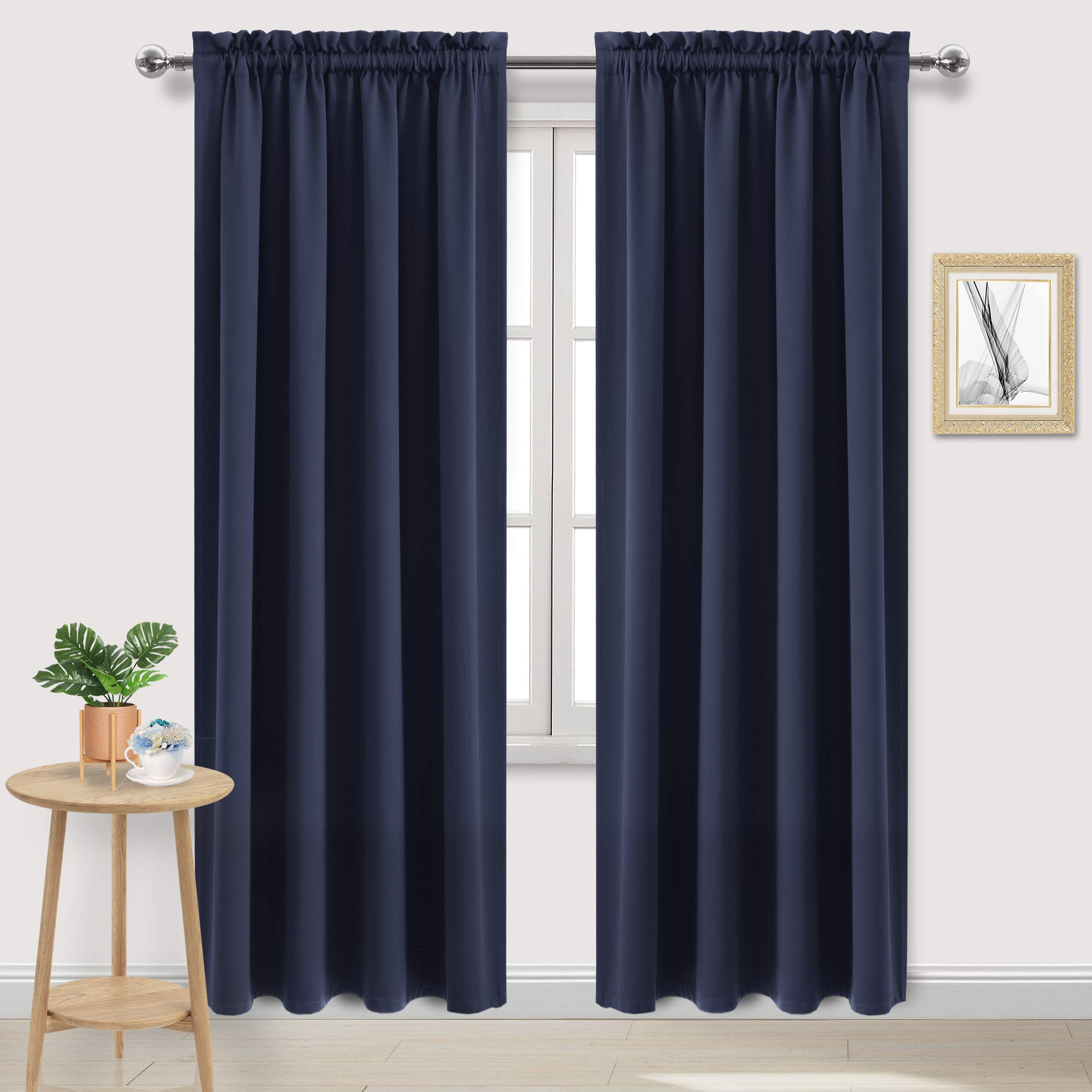 DWCN Blackout Curtains Room Darkening Thermal Insulated Bedroom Curtains Window Curtain Panels, 52 x 84 inches Long, Set of 2 Navy Rod Pocket Drapes
