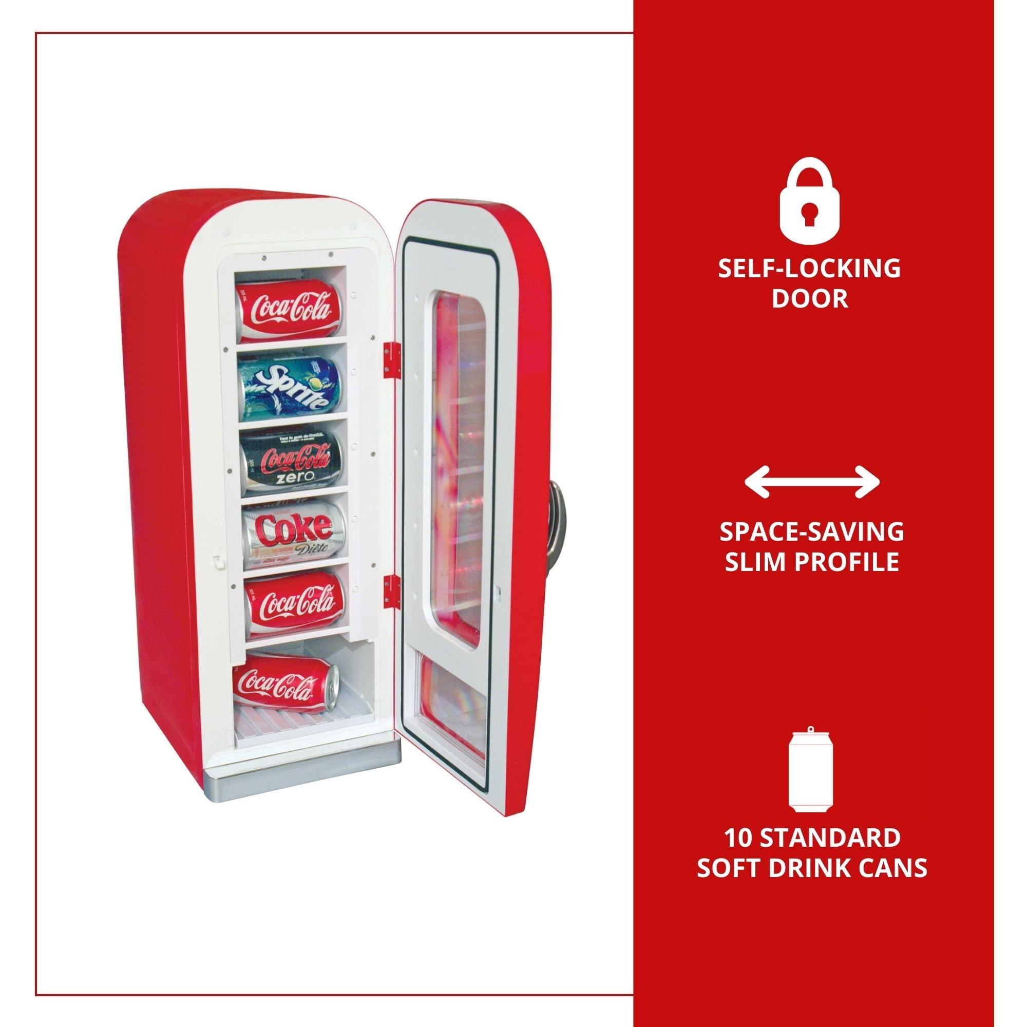 Coca Cola Mini Fridge - Refrigerator for Bedroom Office, Portable Table Top Beverage Cooler, 12V 110V Refrigerador For Drinks, Soda, Wines, Use In Car, Dorm, Outdoor, 10 Can