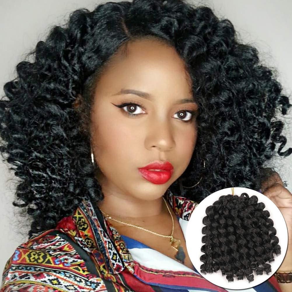 Xtrend 5 Packs/Lot Wand Curl jamaican bounce Twist Braids Hair Crochet Braids Curly Hair Extension 8inch Synthetic Hair Weave for Women 20strands/pack (8Inch,1B#)
