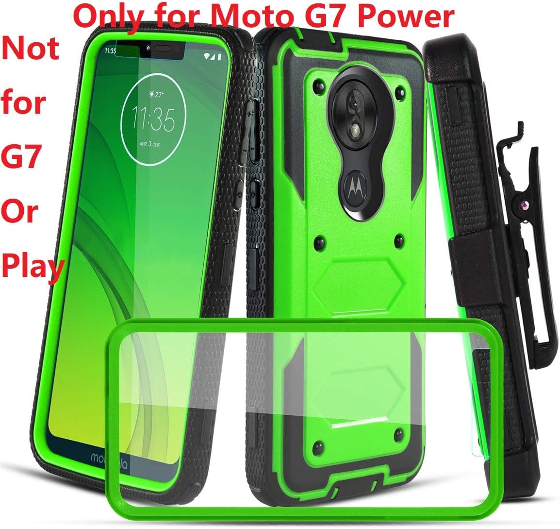 Moto G7 Power Case, Moto G7 Supra Case, Moto E5 Plus Case/XT 1955 Case W [Built-in Screen Protector] Heavy Duty Full-Body Armor Rotatable Belt Clip Holster Case [Kickstand], Green