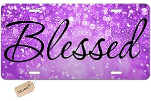 Amcove License Plate Blessed Car Tag Purple Glitter Background - Front License Plate, License Plate, Vanity Tag, Car License Plate 6 X 12 Inch