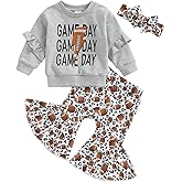Toddler Baby Girl Football Outfit Game Day Sweatshirt Top Football Bell Bottoms Flare Pants Set 3Pcs Fall Clothes