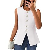 BTFBM Summer Sleeveless Blazer Vest For Women Dressy Button Down Round Neck Business Casual Outfits Work Suit Vests Tops
