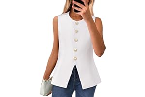 BTFBM Summer Sleeveless Blazer Vest for Women Dressy Button Down Round Neck Business Casual Outfits Work Suit Vests Tops