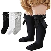 MIREAZW Baby Knee High Socks Newborn Ruffle Bow Socks Infant Long Sock Toddler Girls Uniform Stockings