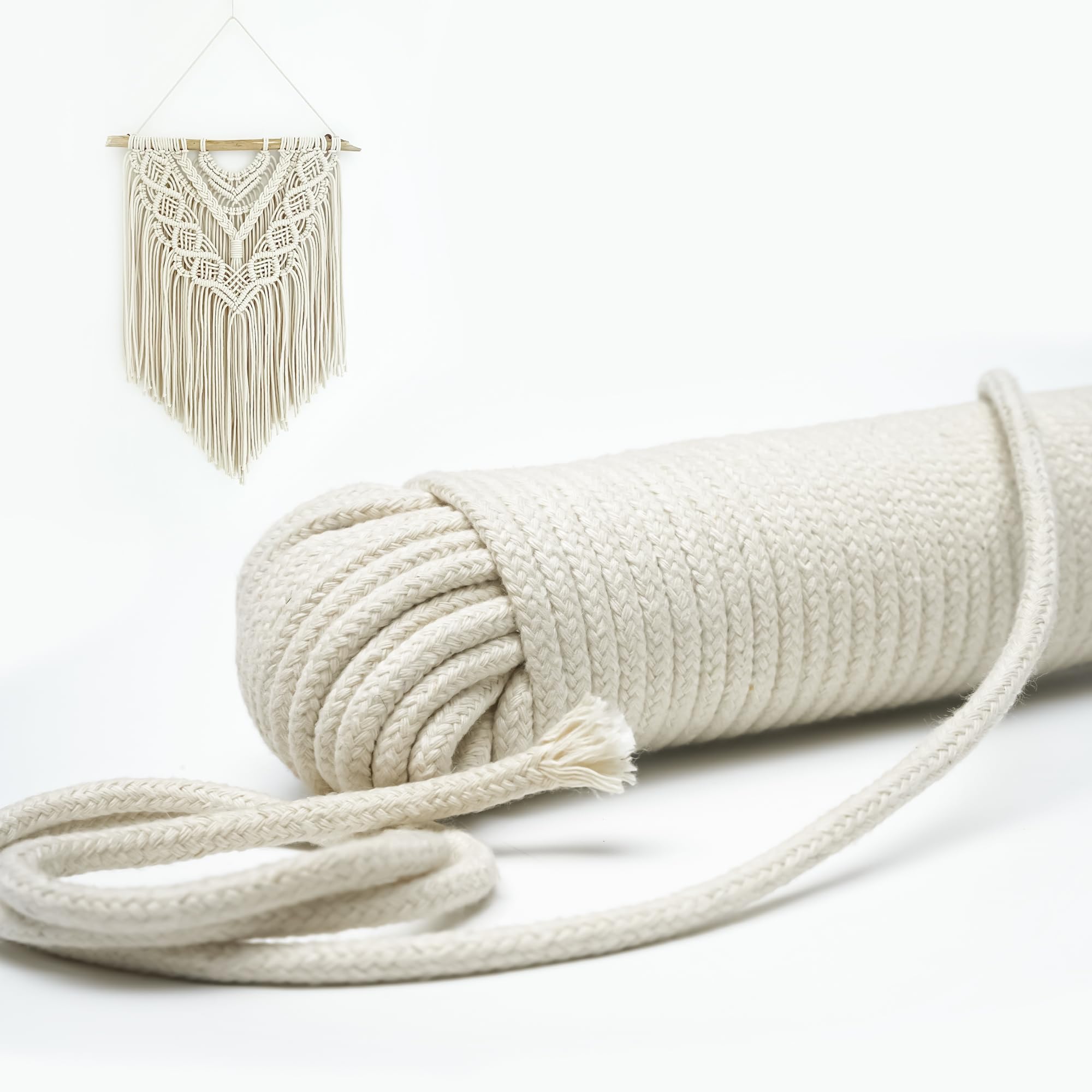 WINSOME All-Purpose Natural Braided Cotton Rope (30M/98ft) 4MM with Synthetic Polypropylene Core Clothesline