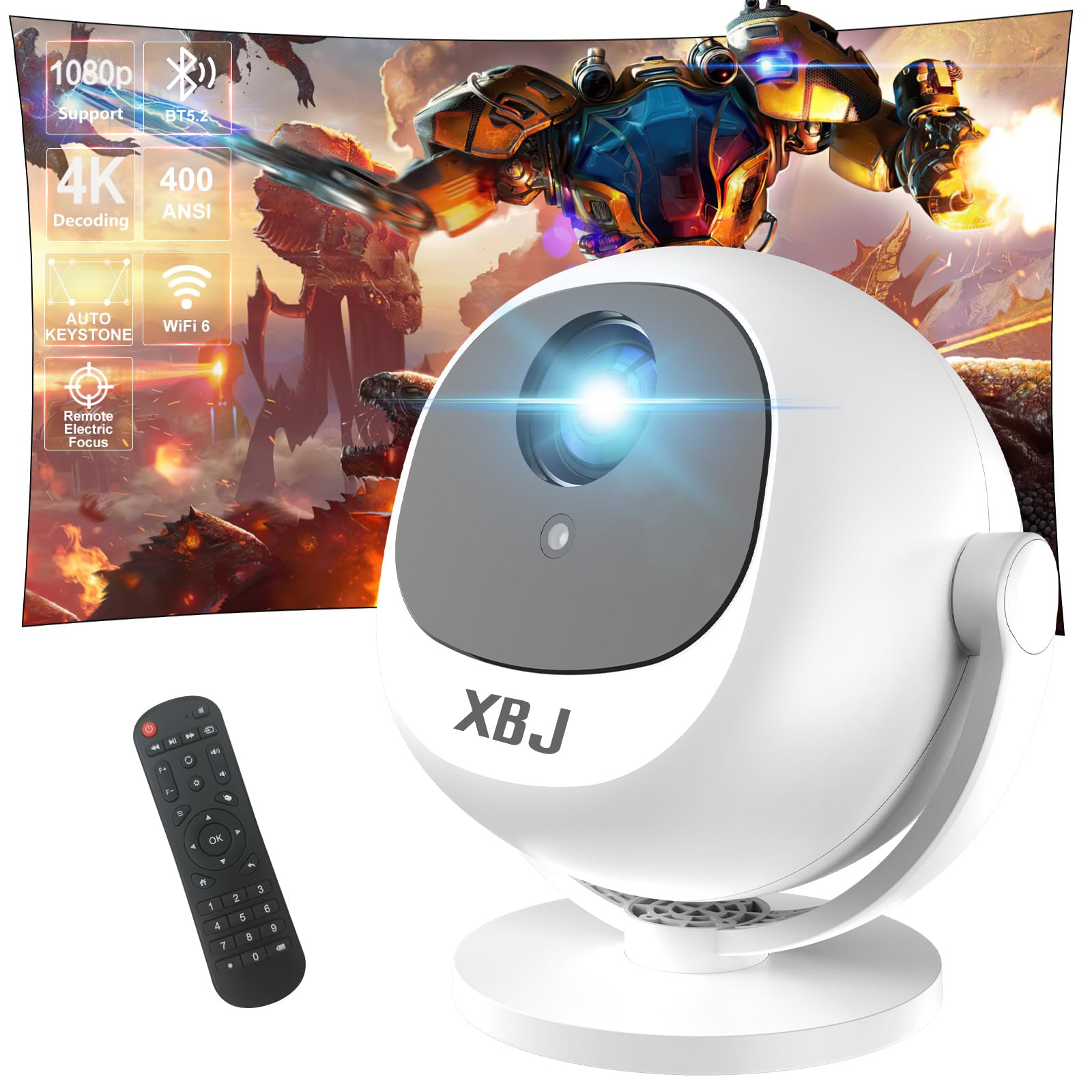Photo 1 of [Built-in Apps] 5G WiFi Bluetooth Smart 360° Rotatable Projector,4K support HD Portable Projector, Mini Projector with Stereo Speaker. IndoorOutdoor,Compatible with TVStick Smartphone/ pc(With App)