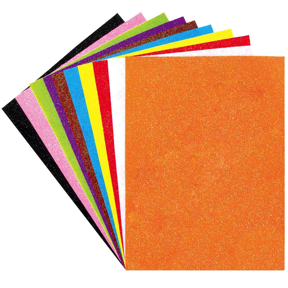 Baker Ross AX296 Glitter Felt Sheets - Pack of 10, Creative Art Supplies for Kids, Seasonal Crafts and Decorations, red