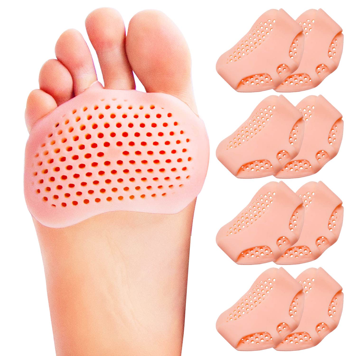 PrettSole 4 Pairs Metatarsal Pads | Metatarsal Pads for Women | Ball of Foot Cushions, Forefoot Cushions Support for Metatarsalgia, Morton's Neuroma Pain Relief