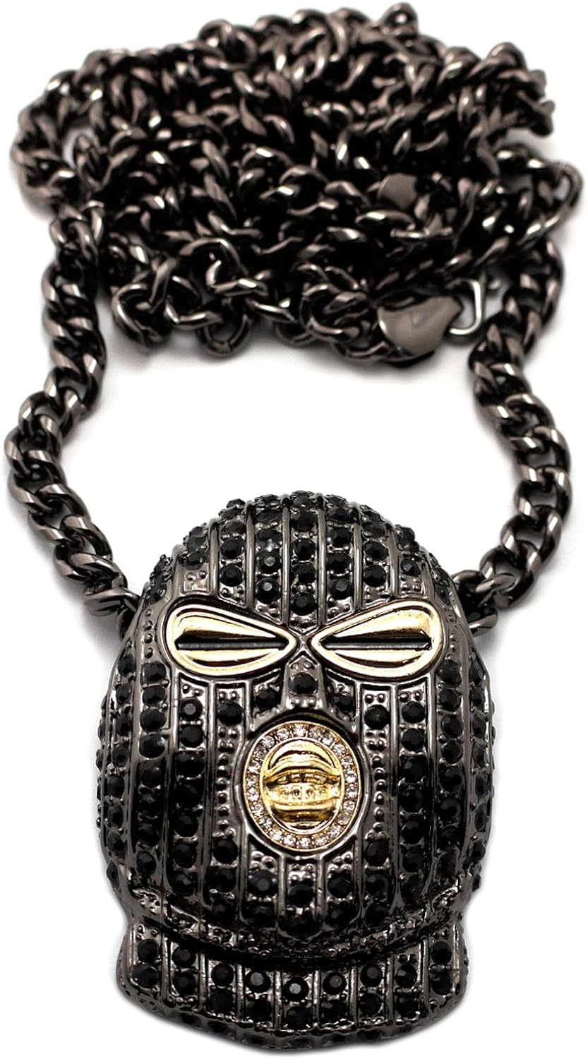 NYFASHION101 Iced Out Ski Mask Goon Pendant 6mm Cuban Chain Necklace