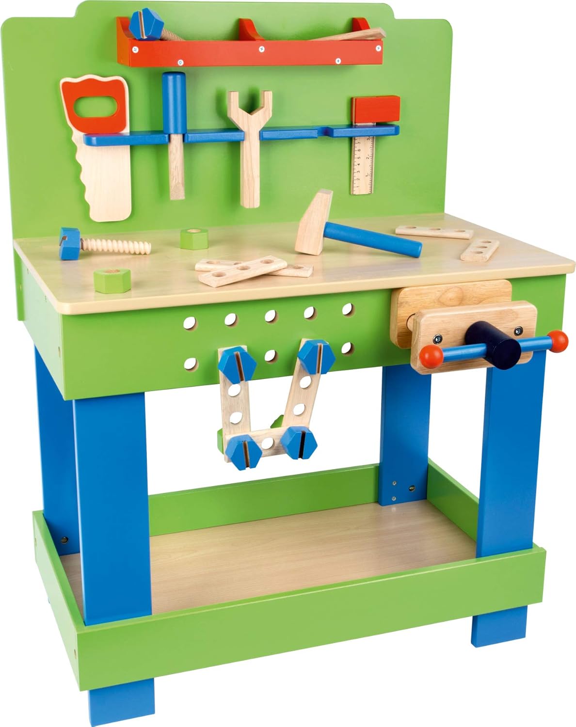 small foot 1579 Workbench "Frederico" made of wood, with vice and all sorts of accessories and tools, from 3 years on