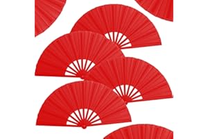 WNWBFM Boots on The Ground Fan,Large Holographic Folding Hand Fan, Clap Fans For Line Dancing,Foldable Craft Holding Laser Colors Hand Fan,Party,Dance Enthusiasts Gift (Red plastic fan ribs 4pcs)