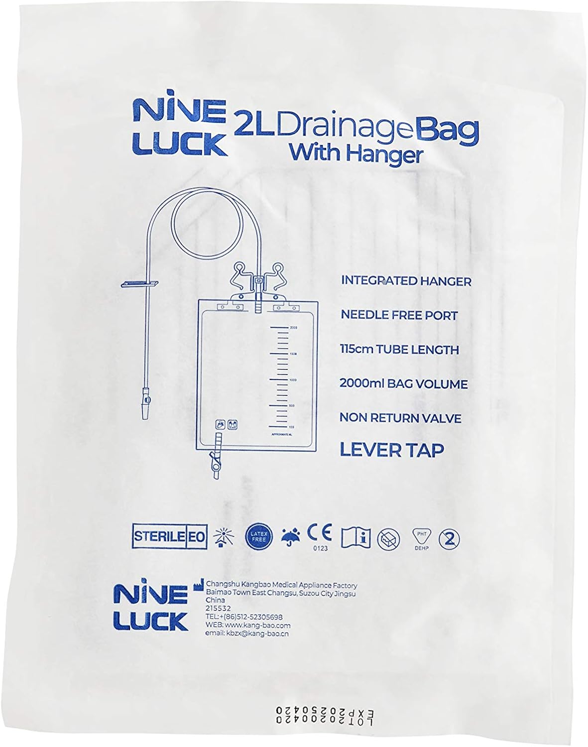 1pc Pack of 2000ml Catheter Night Bag with Integrated Hanger (Catheter Bag Holder) and Lever Tap, Sterile - Image 3