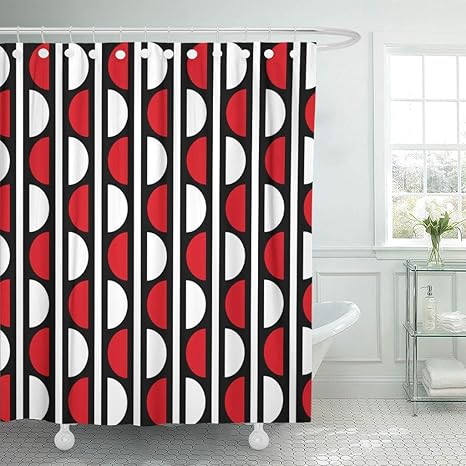 Amazon Com Abaysto Red 1940s Geometric Pattern In Retro Style Modern Stylish Circle Abstract 40s 50s 60s Trendy Bathroom Decor Shower Curtain Sets With Hooks Polyester Fabric Great Gift Home Kitchen