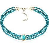 SPARKLAURA Turquoise Beaded Choker Necklace for Women, Vintage Boho Layered Faux Turquoise Bead Healing Gemstone Necklaces Handmade Western Victorian Jewelry