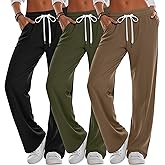 JoyMotion 3 Pack Women's Wide Leg Sweatpants High Waisted Drawstring Casual Loose Pants Yoga Workout Joggers with Pockets