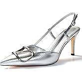 Aylhkar Women Heeled Slingback Sandals Closed Pointed Toe Stiletto High Heels Slip-On Buckle Pumps Backless Evening Prom Party Dress Shoes 5.5-12US