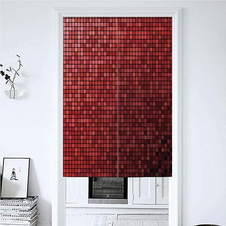 Amazon 暖簾 類語 85x90cm 抽象的なモザイクグリッドオンブルパターンピクセルデジタル技術テーマタイル装飾 部屋間仕切り リビング 透け感和風 目隠し 遮光 玄関 キッチン リビング 居酒屋 のれん 別名 暖簾 用途 吉田カバン 暖簾分け のれん オンライン通販
