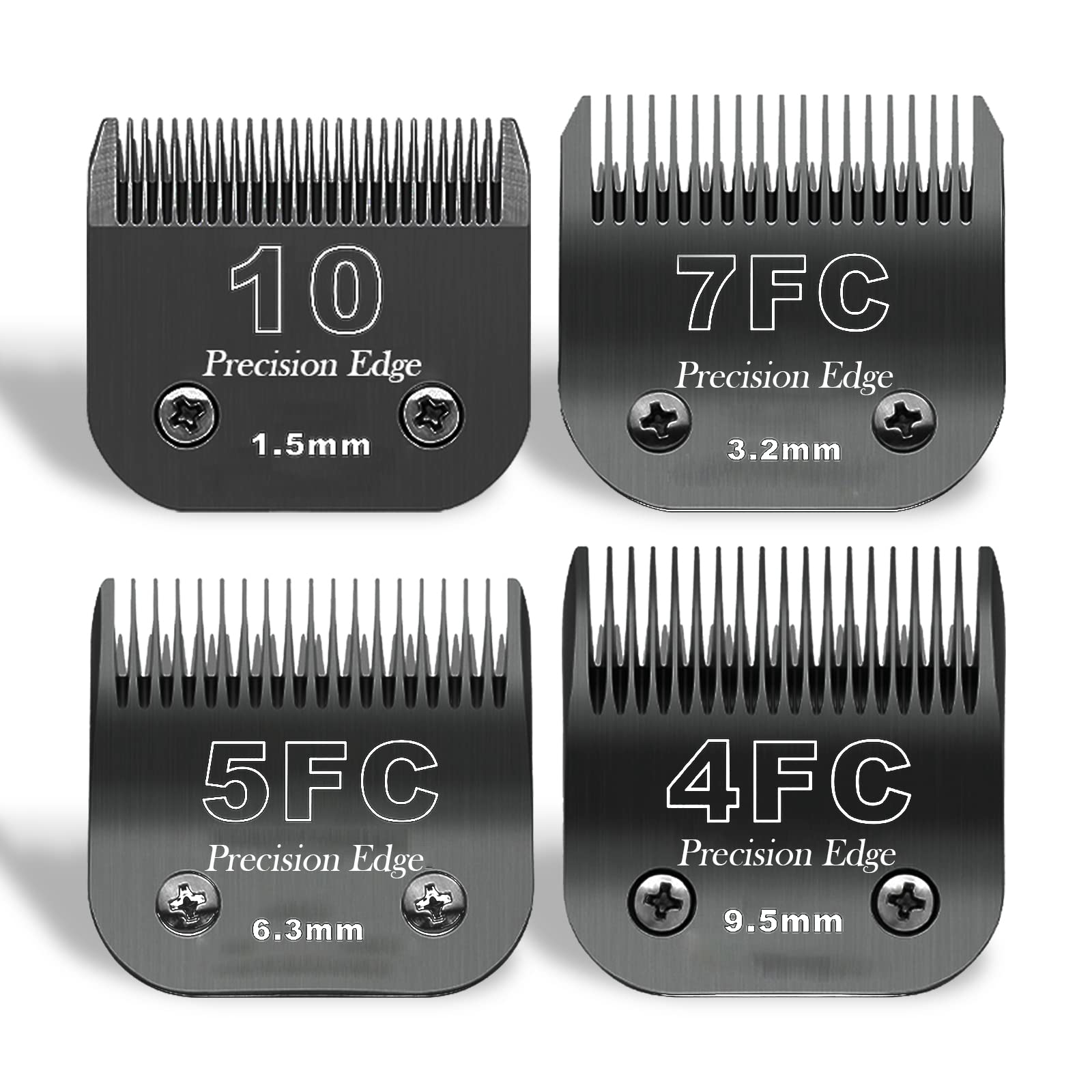 Black Detachable Pet Dog Grooming Clipper Stainless Steel Blades Set,Compatible with Andis/Heiniger/Moser45 and Oster A5 and Wahl KM10 Series Clippers,4 Pack (7FC+5FC+4FC+3FC)