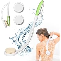 Fanwer 3 in 1 Long Handle Back Brush & Lotion Applicator, 18.9 in Foldable Back Scrubber for Shower, Exfoliation and Improved