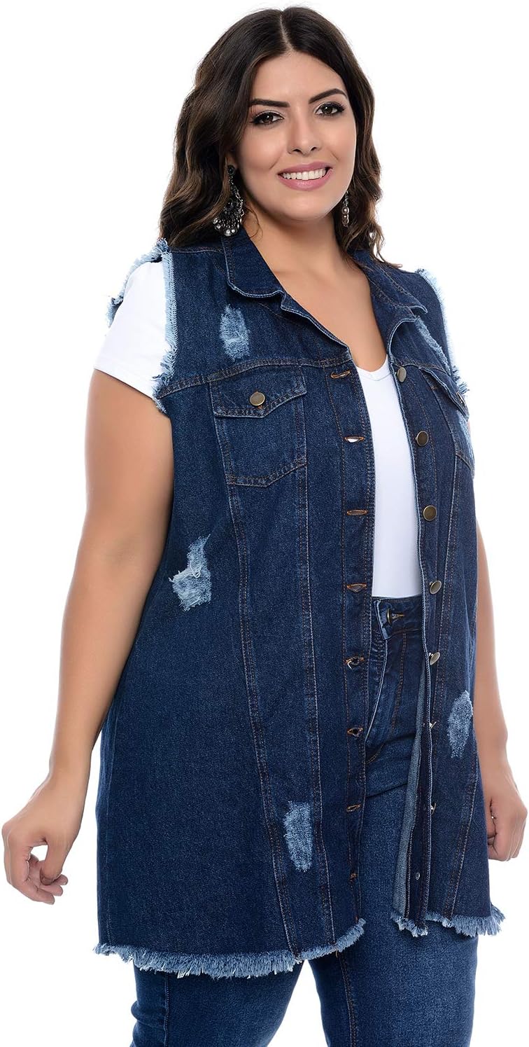 colete feminino jeans plus size
