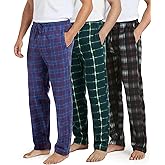Real Essentials 3 Pack: Men's Fleece Pajama Pants Loungewear Soft PJ Bottoms Sleepwear with Pockets (Big & Tall Available)