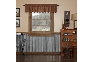 VHC Brands Burgundy Check Primitive 16"x72" Valance Red Rod Pocket Cotton Kitchen Window Curtains